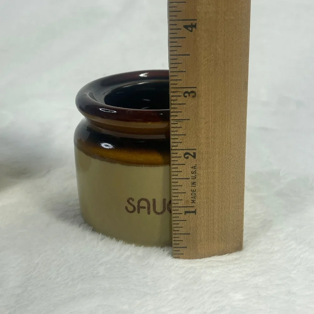 Vintage Condiment Jar Set Brown Tan Ceramic Stoneware 3pc Set
